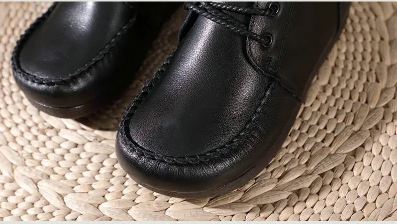 Women Lace Up Medium Top Genuine Leather Boots 3766