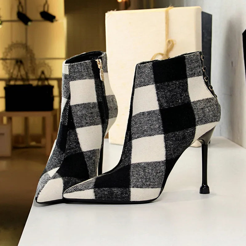 Women Flock Thin Heels Ankle Boots 7628-3