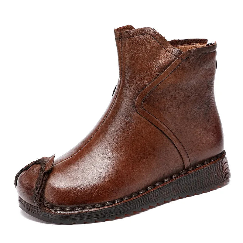 Women Retro Soft Sole Genuine Leather Short Boots 3762-1