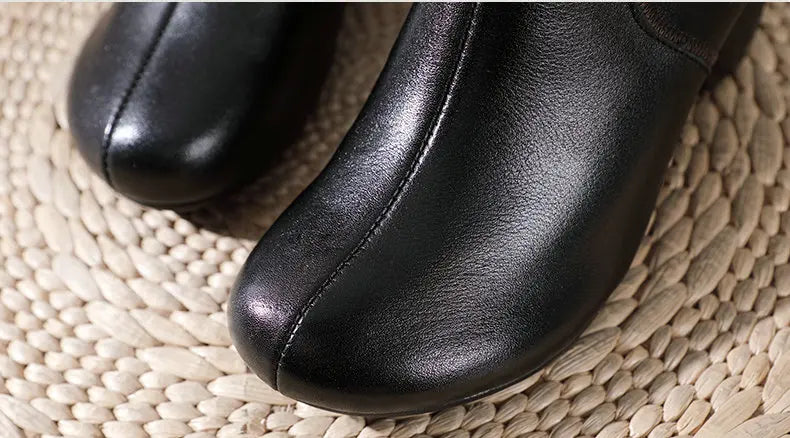 Women Round Heel Side Zipper Design Genuine Leather Ankle Boots 3769