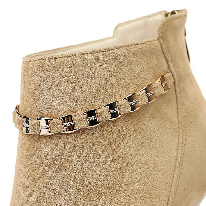 Women Ankle Length Flock Boots Pointed Toe Heel Boots 3622