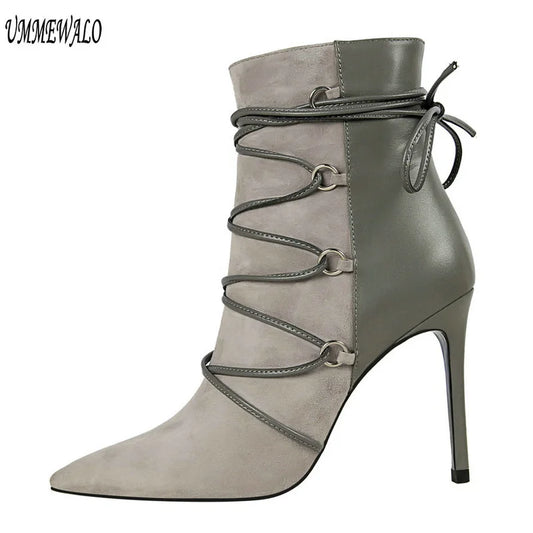 Women Pointed Toe Ankle Length Flock Boots 126-2