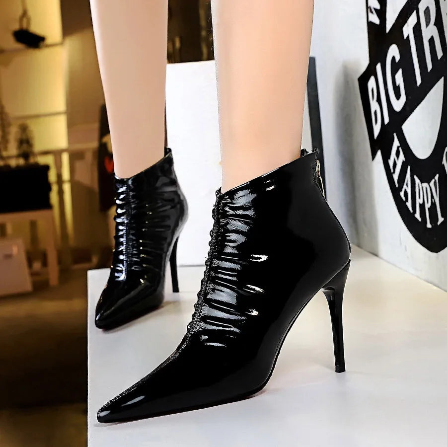 Women Pointed Toe Patent Leather Boots