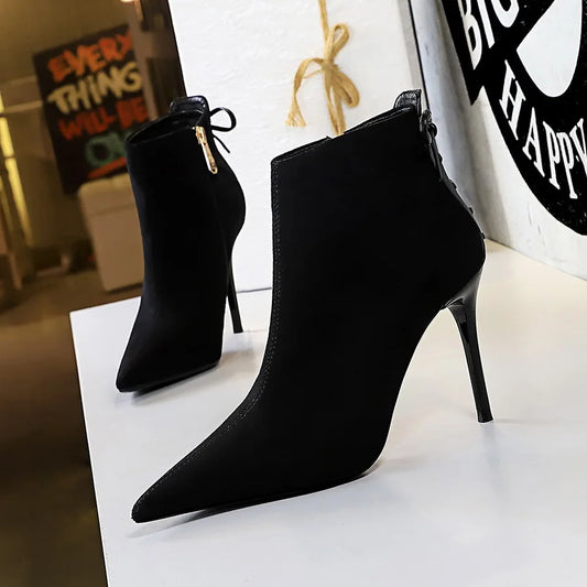 Women Pointed Toe Thin Heels Ankle Boots 363-2