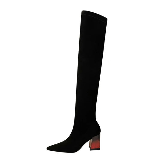 Women Over The Knee High Heels Flock Boots 6246