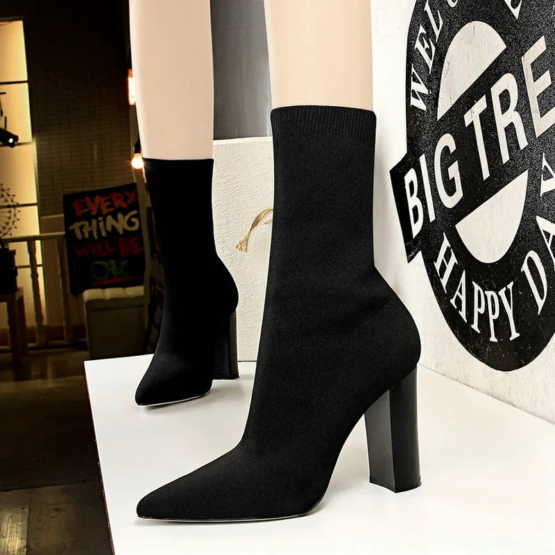 Women Pointed Toe Stretch Knitting Sock Boots 3129-2
