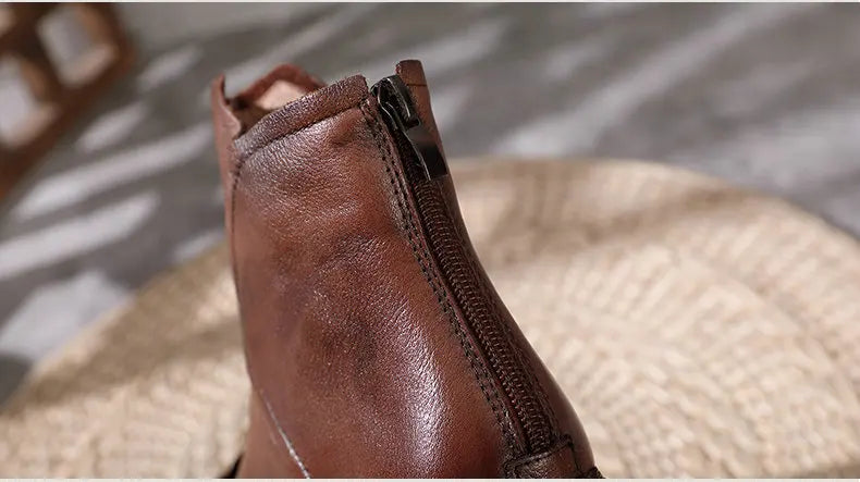 Women Retro Soft Sole Genuine Leather Short Boots 3762-1