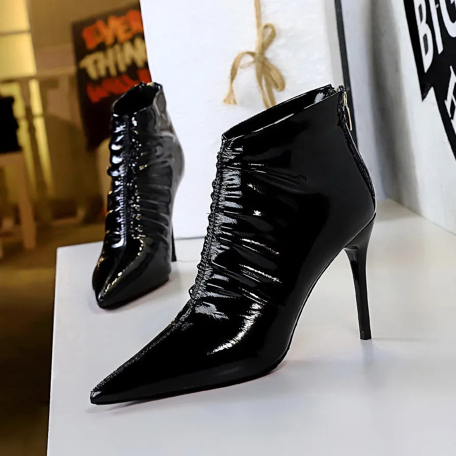 Women Pointed Toe Patent Leather Boots