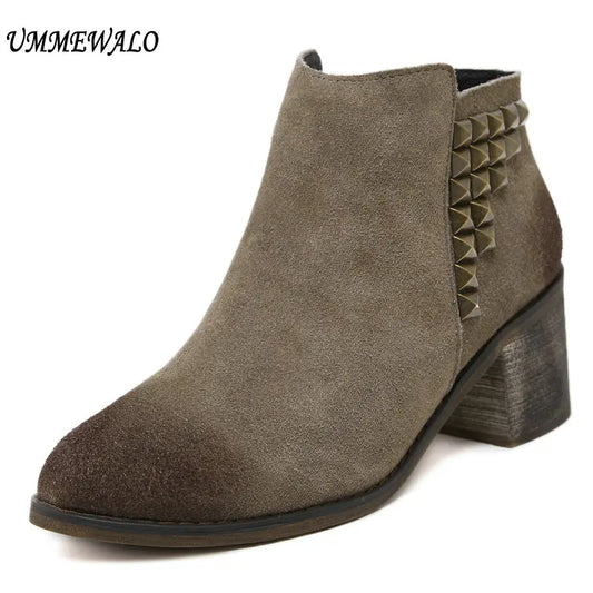 Suede Leather Rivets Boots