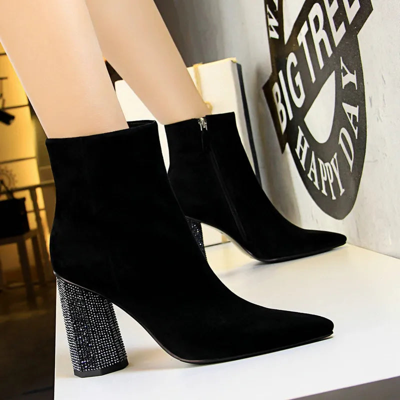 Women Pointed Toe High Heel Ankle Boots 9654-2