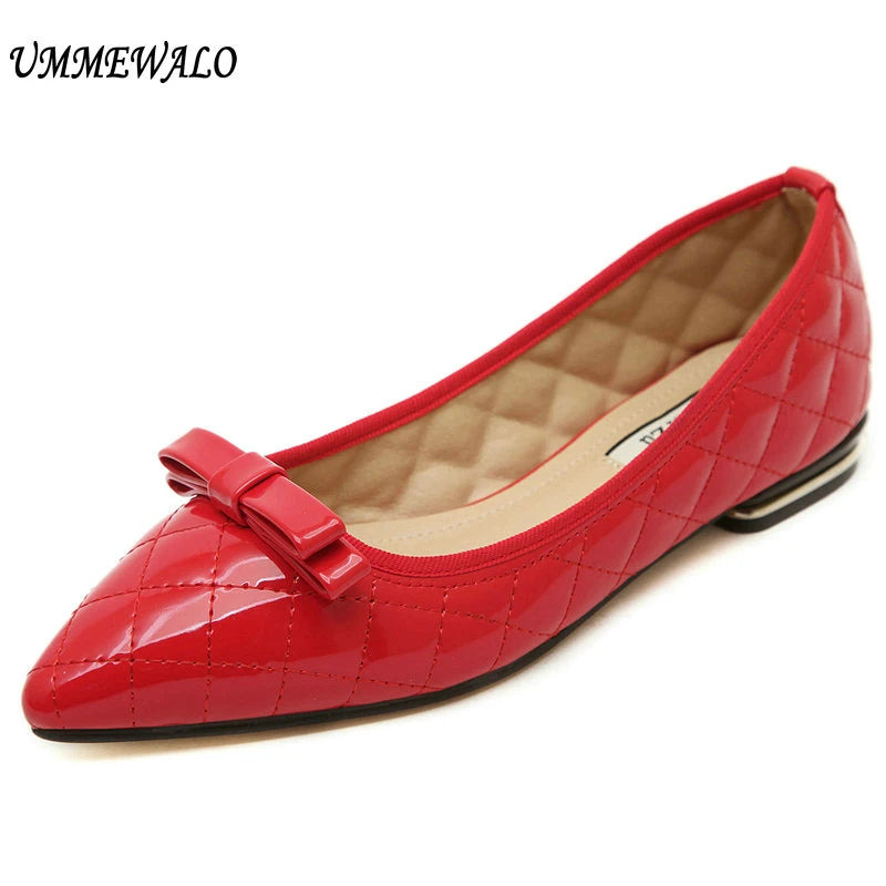 Women Patent Leather Flat Shoes Woman Slip On Comfortable Pointed Toe Flats 3601-2
