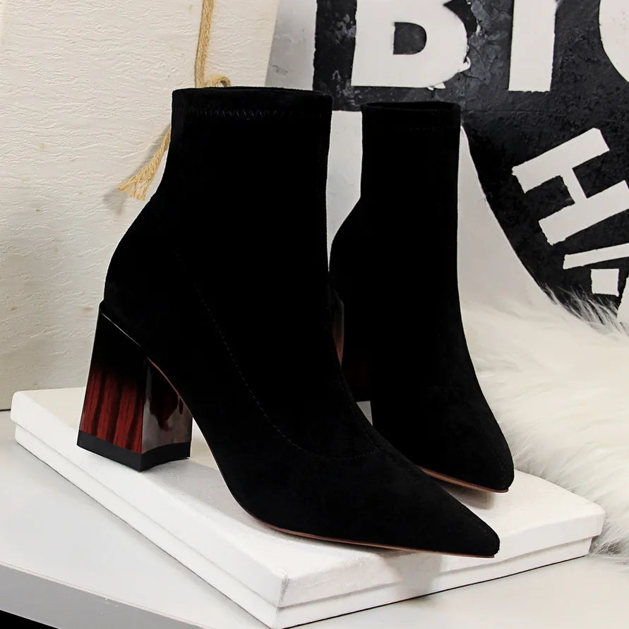 Women Ankle Length Flock Boots 1718-2