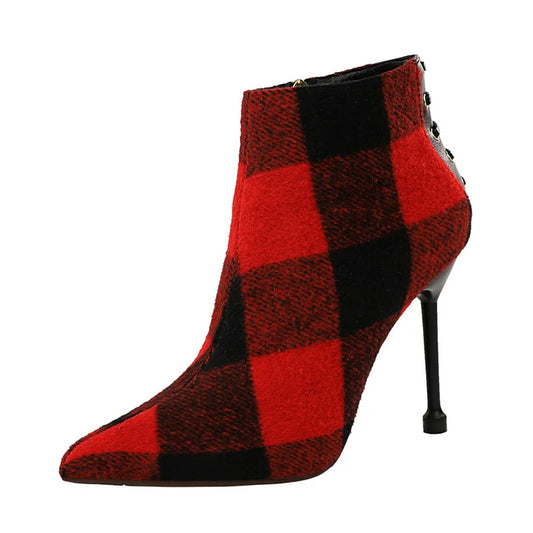 Women Flock Thin Heels Ankle Boots 7628-3