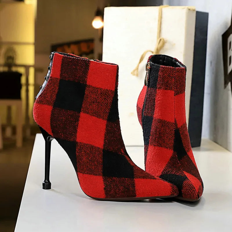 Women Flock Thin Heels Ankle Boots 7628-3