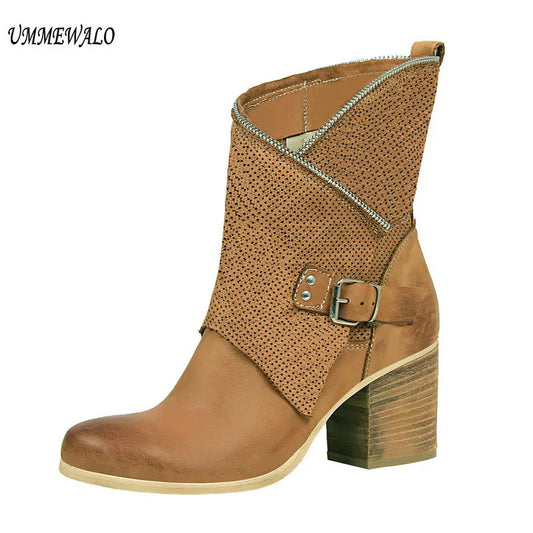 Women Suede Leather Round Toe Ankle Boots 6568-1
