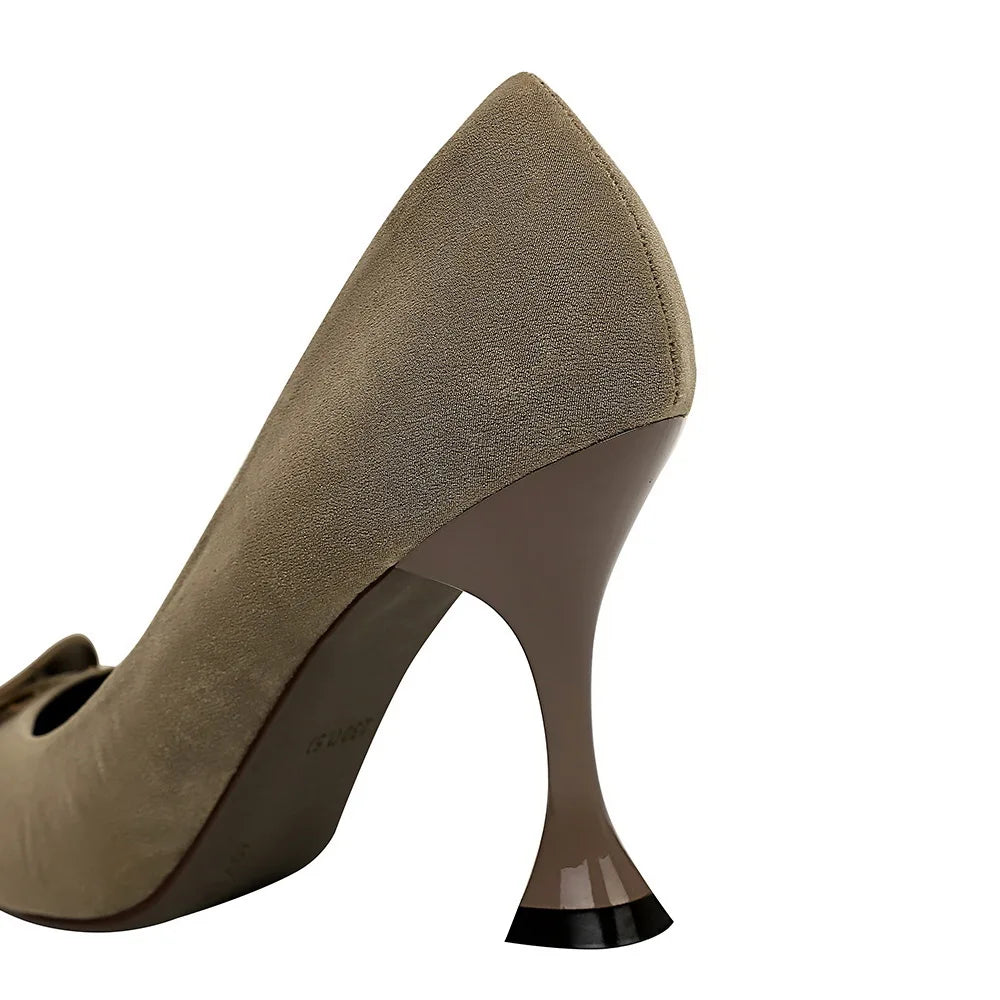 Women Flock High Heels Shoes Solid Color Pointed Toe Pumps