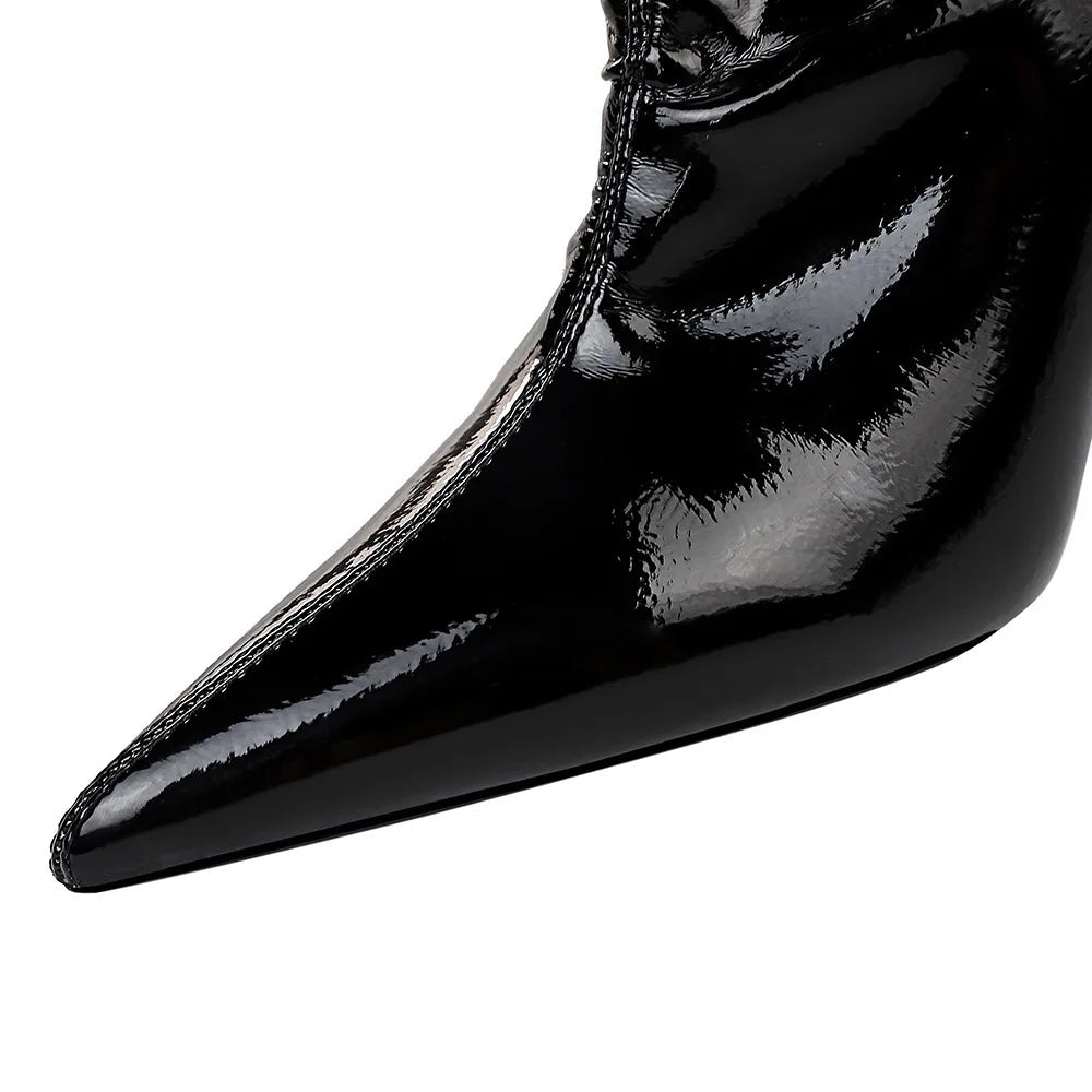 Women Pointed Toe Patent Leather Boots