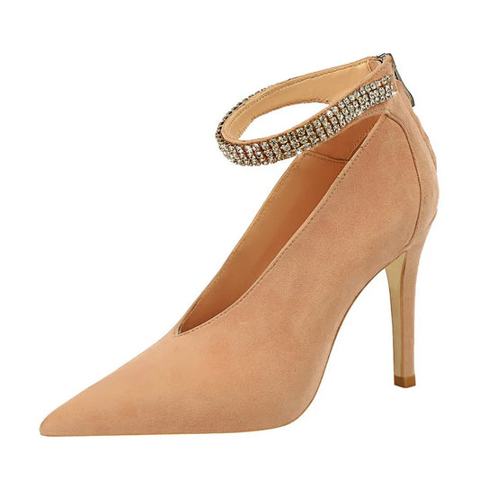 Women Ankle Strap Design Pointed Toe Pumps 3625-1