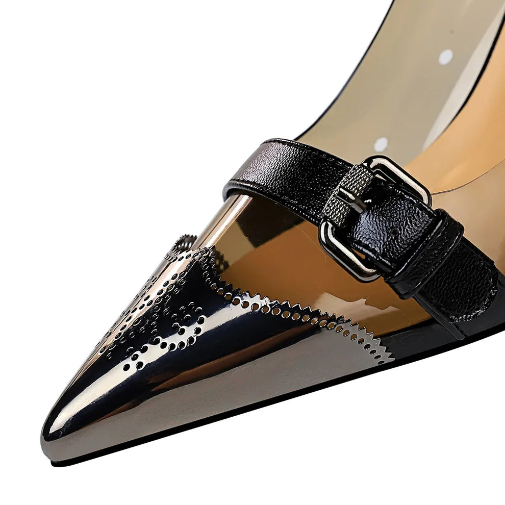 Women High Heels Metal Pointed Toe Pumps 7818-2