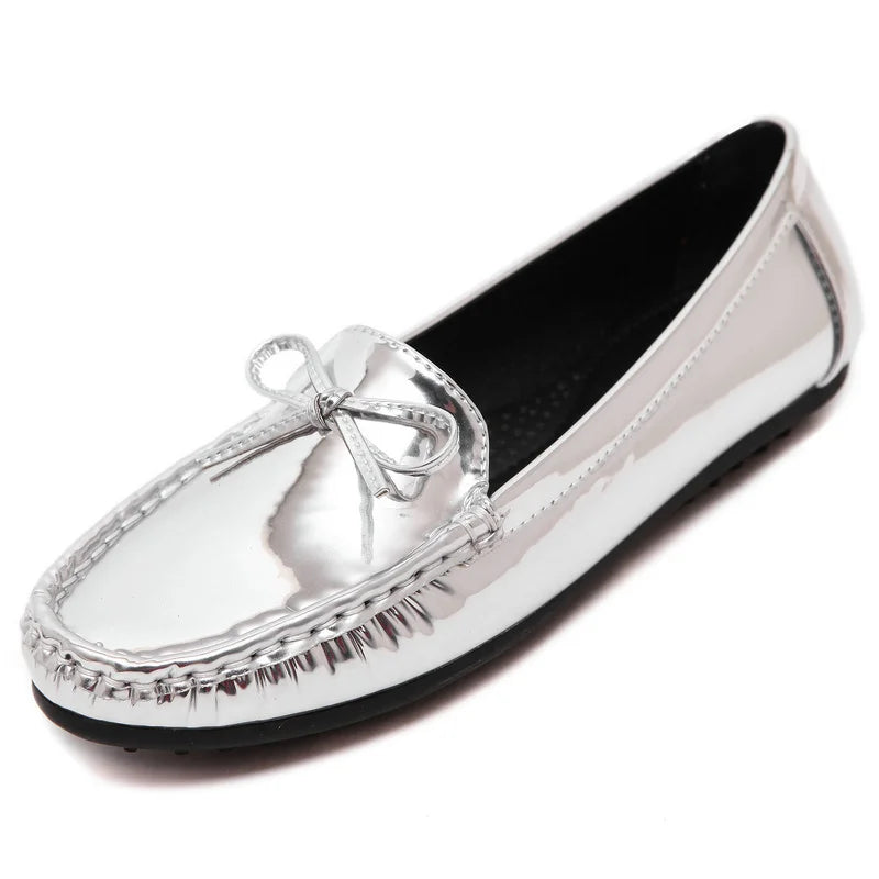 Women Metallic Patent Leather Flat Shoes Loafers