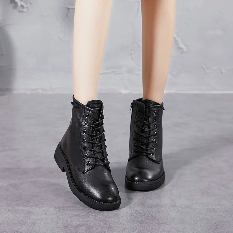 Women Round Toe Genuine Leather Ankle Boots 9623