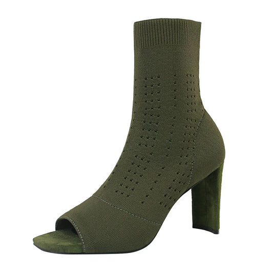 Open Toe Stretch Knit Sock Boots