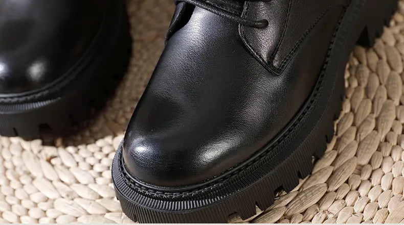 Women Round Toe Side Zipper Design Genuine Leather Ankle Boots 1316-3