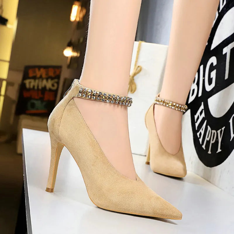 Women Ankle Strap Design Pointed Toe Pumps 3625-1