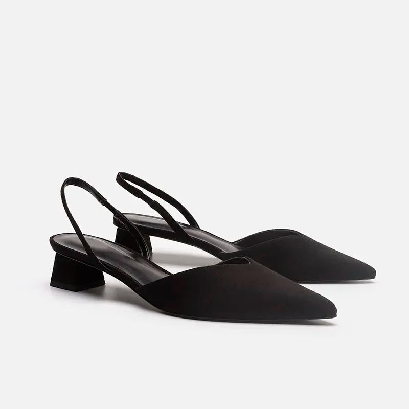 Women Black Pointed Toe Heels Pumps 3762