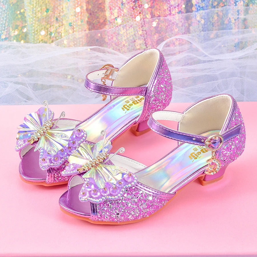 Girls' crystal bow design princess shoes