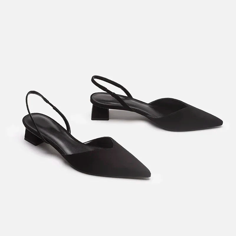 Women Black Pointed Toe Heels Pumps 3762