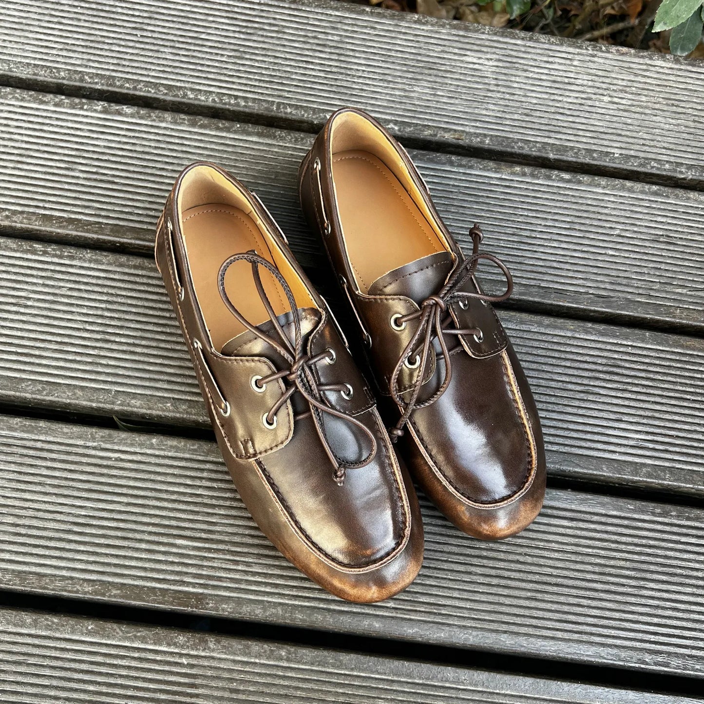 Women Genuine Leather Lace Up Loafers Flats 3684