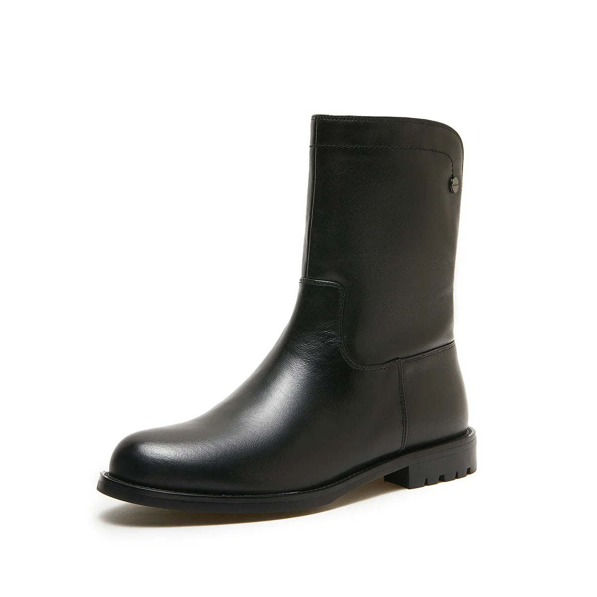 Women Black Genuine Leather Short Boots 3625-1