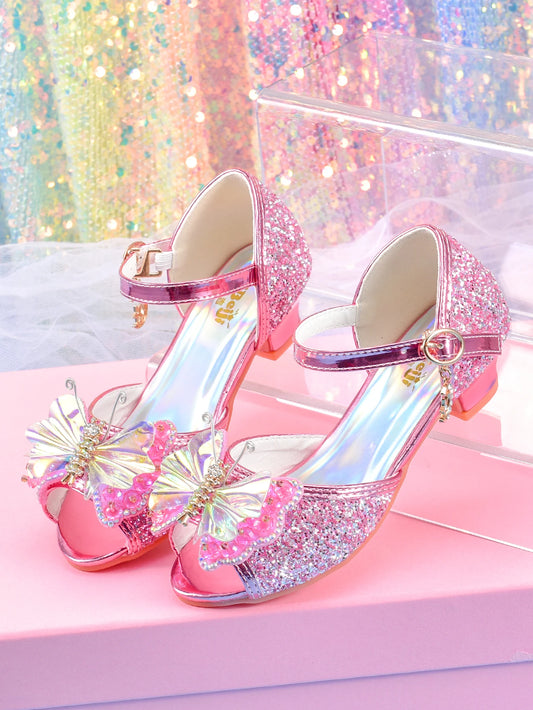 Girls' crystal bow design princess shoes