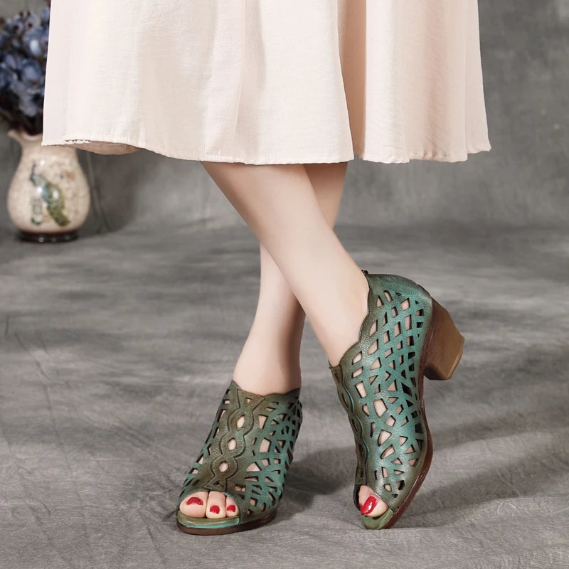 Women's Real Leather Peep Toe High Heels Shoes Pumps 6225-3