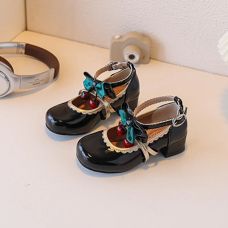Girls' Cute Bow Round Toe Mary Jane Leather Shoes