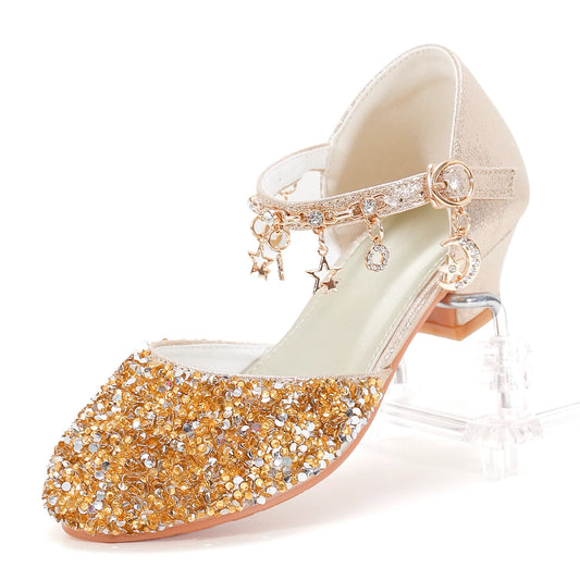 Girls' Princess Style Shiny Star Heeled Shoes 3367