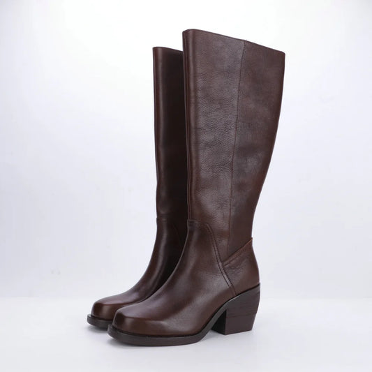 Women's Round Toe Thick Heel Genuine Leather Tall Boots 3561