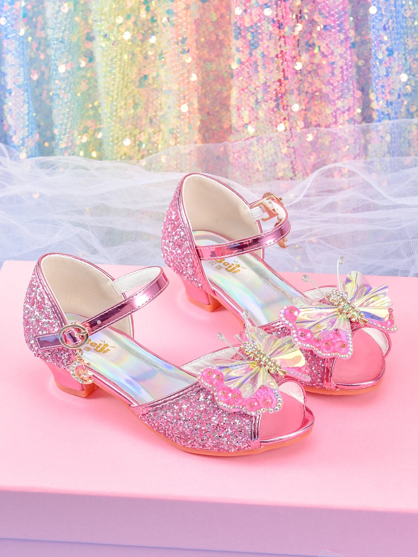 Girls' crystal bow design princess shoes
