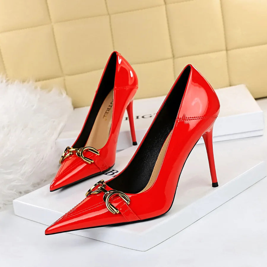Women Patent Leather Shallow Pumps 3721-1