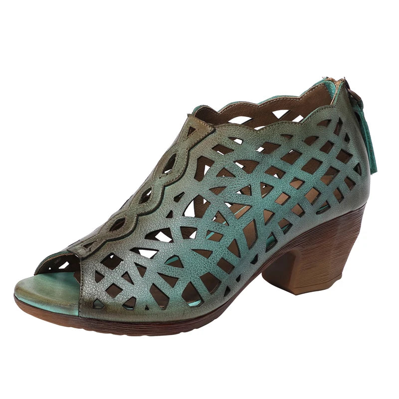 Women's Real Leather Peep Toe High Heels Shoes Pumps 6225-3