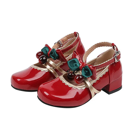 Girls' Cute Bow Round Toe Mary Jane Leather Shoes