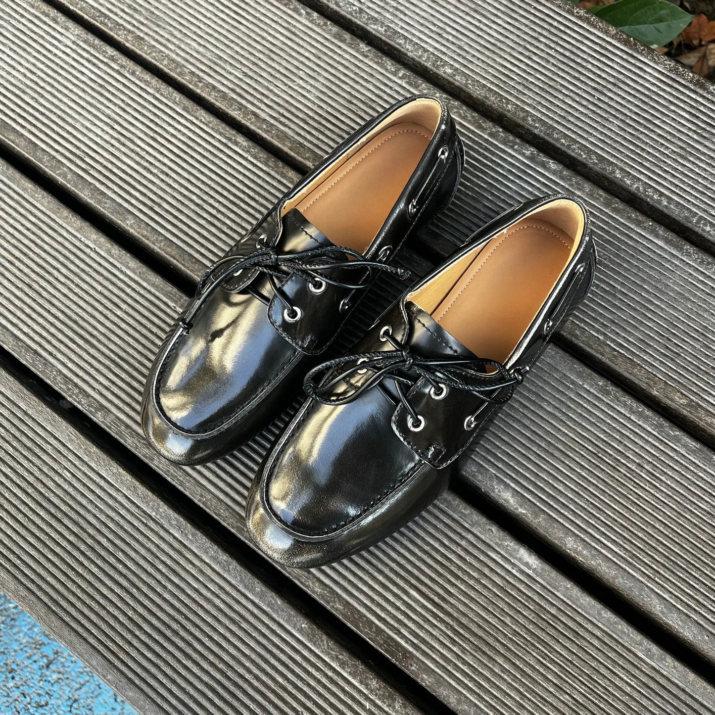 Women Genuine Leather Lace Up Loafers Flats 3684