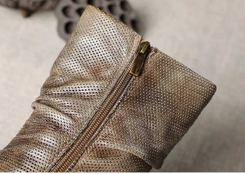 women Retro Genuine Leather Thick Heel Boots 3288