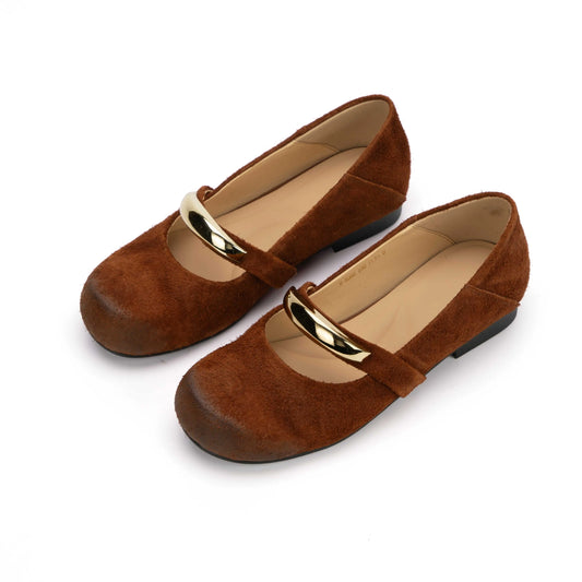 Soft Suede Leather Flat Shoes Women Casual Round Toe Ballet Shoes