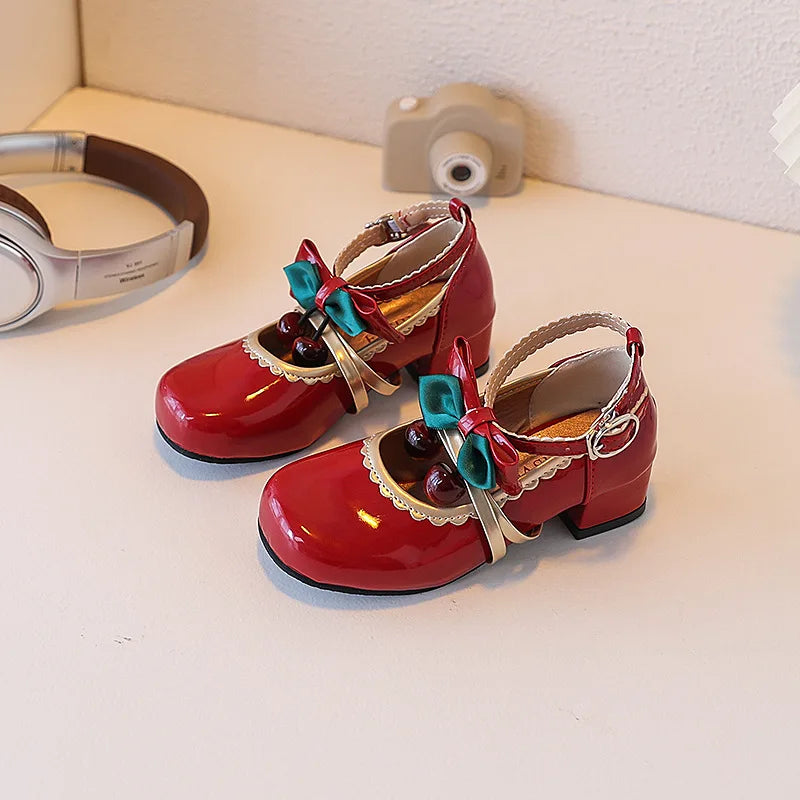 Girls' Cute Bow Round Toe Mary Jane Leather Shoes