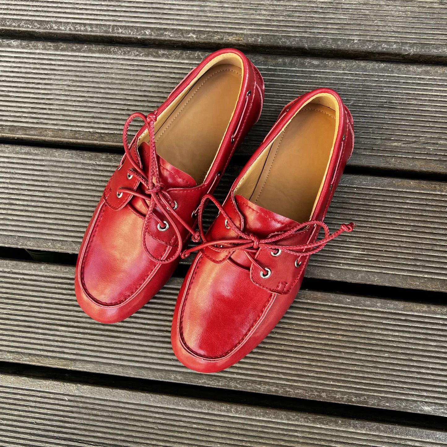 Women Genuine Leather Lace Up Loafers Flats 3684